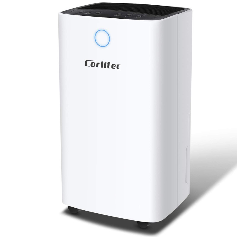 Corlitec 12L/Day Dehumidifier with Digital Humidity Display & Control, Childlock, Laundry Dry, and Timer for Home/Basement/Office, 2L Water Tank & Drainage Hose for Damp & Condensation