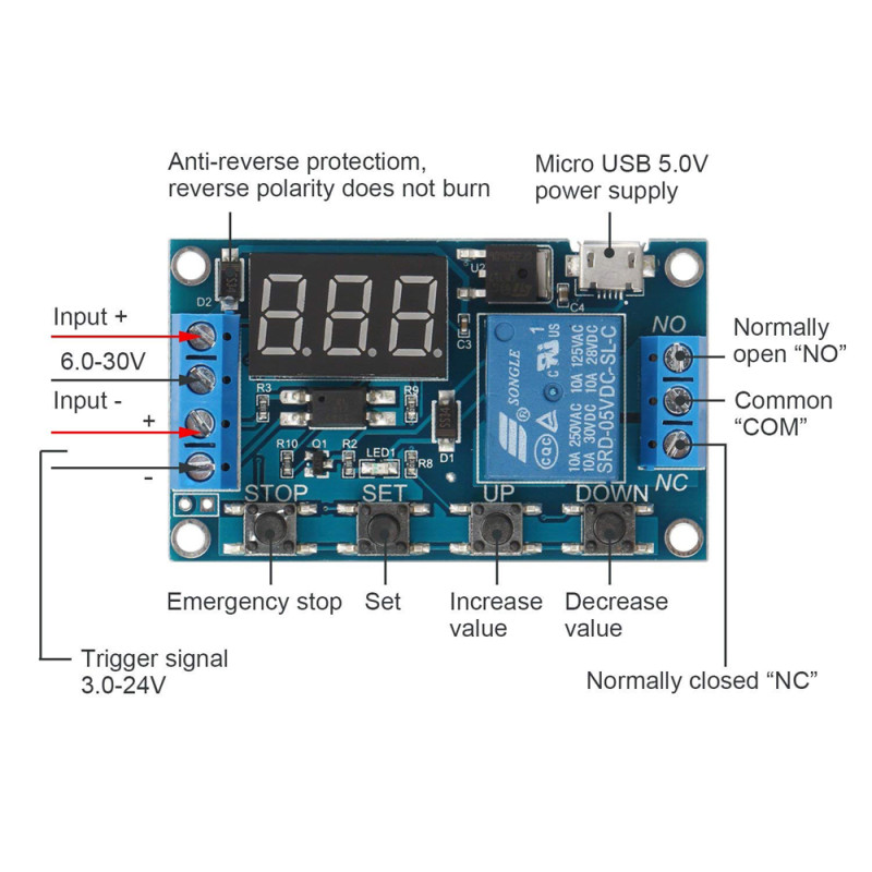 6-30V Digital Time Relay Module Trigger Cycle Timer Incubator Timer Module for egg incubator