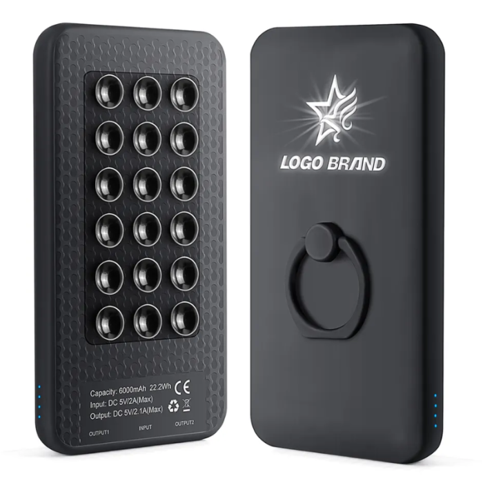 6000mah Anti-Slip Suction Power bank with iRing Phone Stand