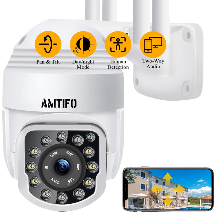 AMTIFO Smart PTZ WiFi Security Camera 1080P with Night Vision and Two Way Audio