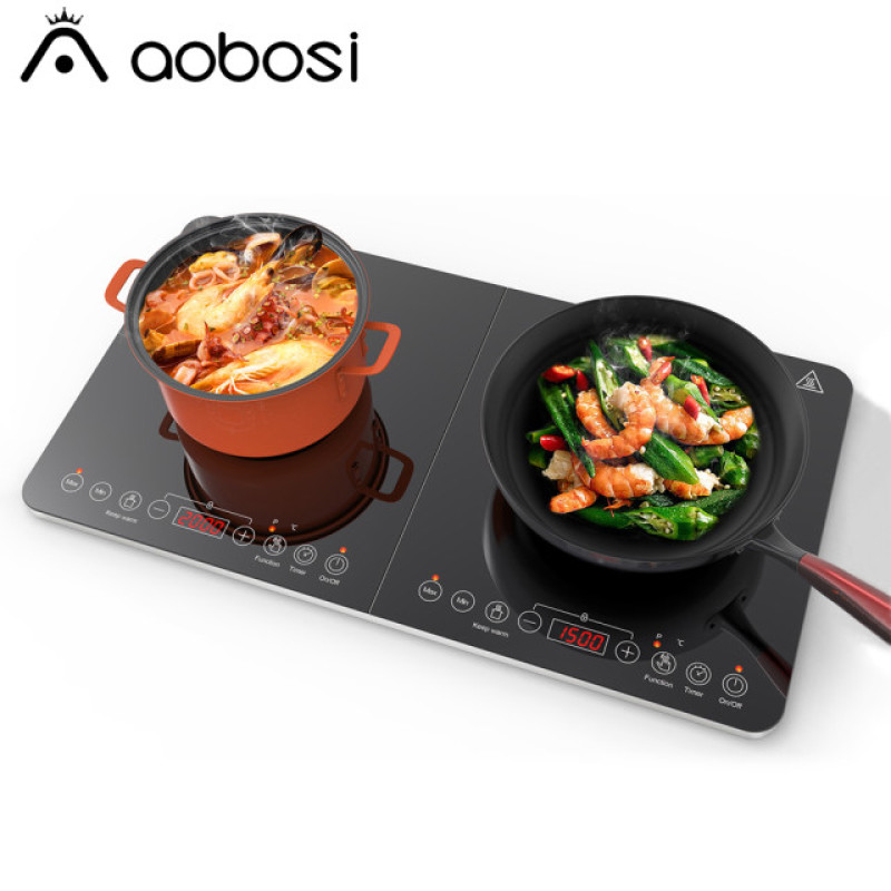 Aobosi 3500W Kitchen Electric Double Induction Cooktop Touchpad