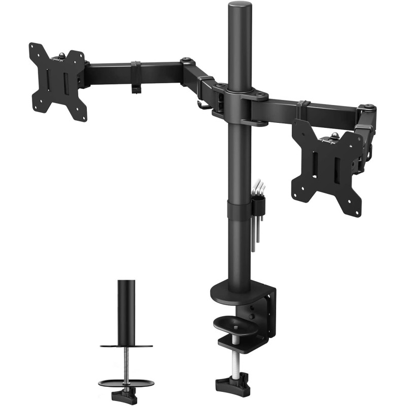 BONTEC Dual Monitor Desk Mount Stand for 13-27 inch LCD LED Monitors Ergonomic Full Motion Heavy Duty Double Arms Hold - Black