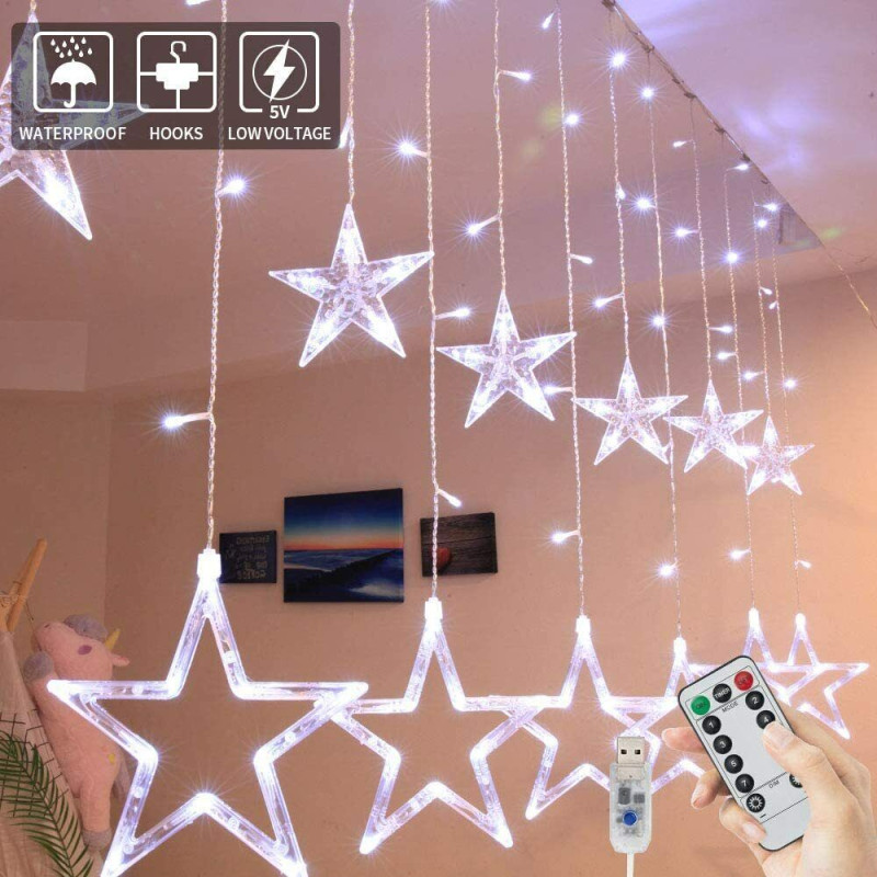 Bloomwin LED Star Curtain Lighting Chain Remote Control USB Powered