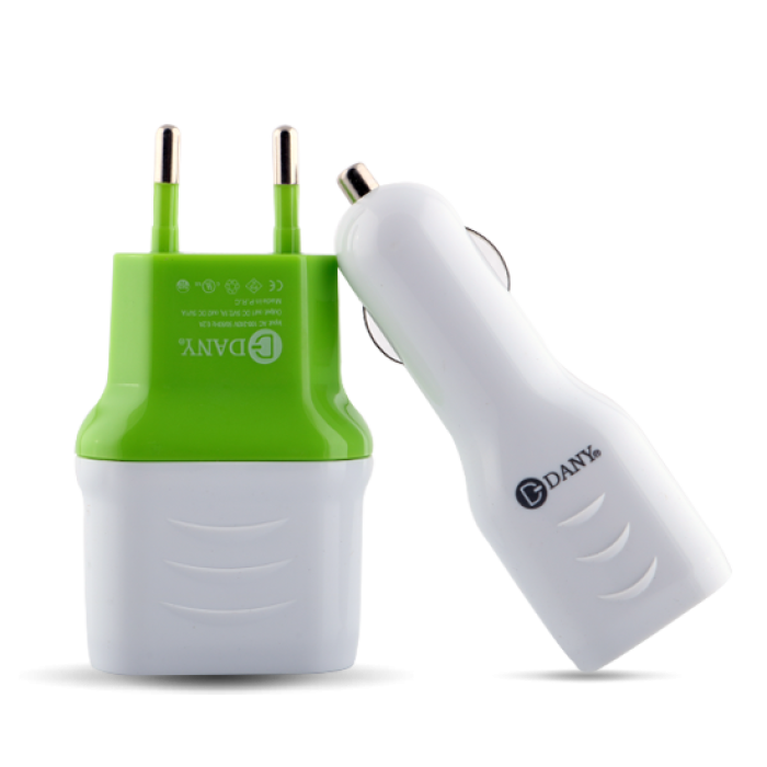 Dany Travel Kit Charger 2 In 1 Double Color Car & Home 2.1A
