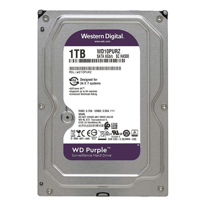 WD Purple 1TB Surveillance Hard Disk Drive - Intellipower SATA 6 Gbs 64MB Cache 3.5 Inch - WD10PURZ  WD Purple 1TB Surveillance Hard Disk Drive - Intellipower SATA 6 Gbs 64MB Cache 3.5 Inch - WD10PURZ