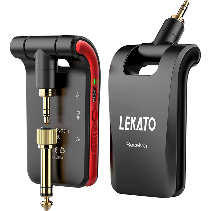 LEKATO 2.4GHz Wireless Guitar System 6 Channels Rechargeable Audio Wireless Transmitter Receiver for Guitar