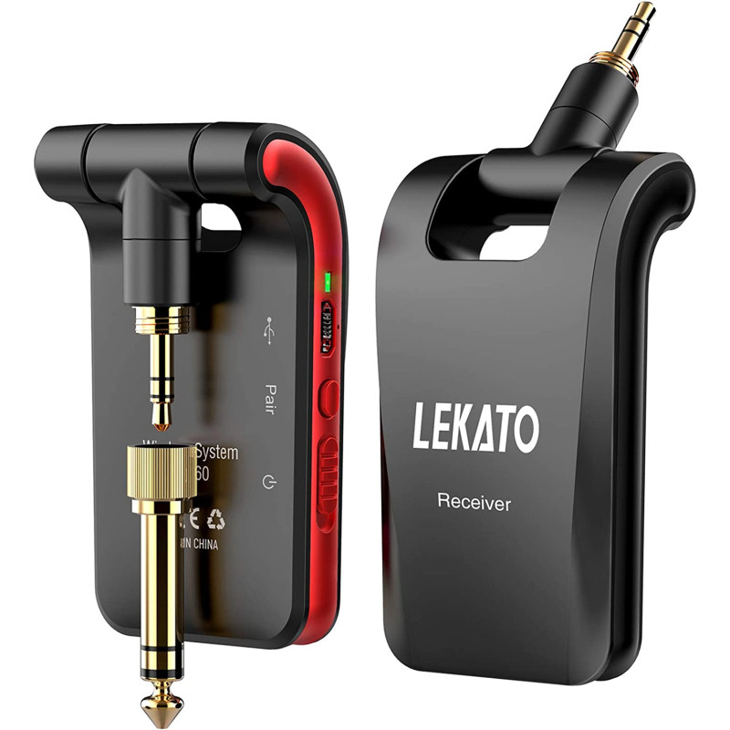 LEKATO 2.4GHz Wireless Guitar System 6 Channels Rechargeable Audio Wireless Transmitter Receiver for Guitar