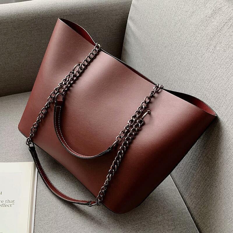 Luxury Designer PU Leather Brown Shoulder Bag