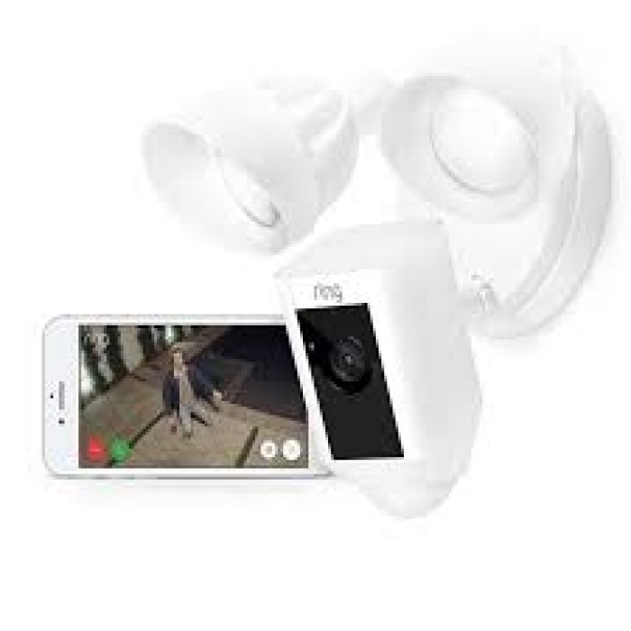 Ring Floodlight Camera Motion-Activated HD Security Cam Two-Way Talk and Siren Alarm, White