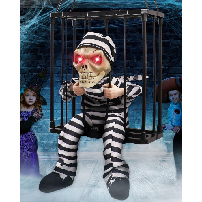 Screaming Animated Hanging Halloween Skeleton Ghost