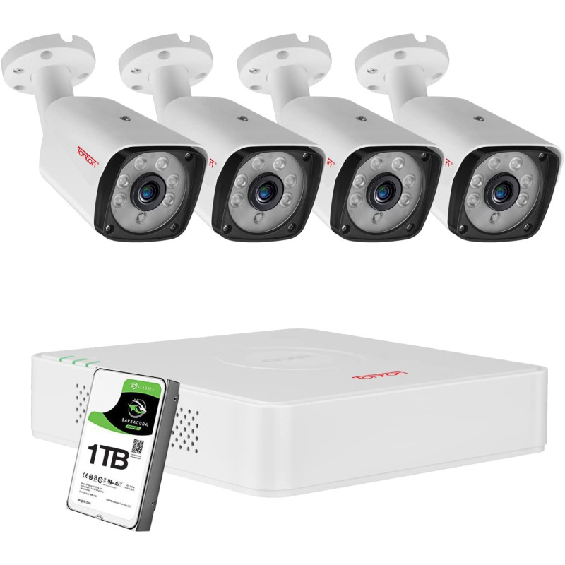Tonton 1080P Full HD Security Camera System, 8 Channel 5MP Hybrid DVR Recorder with 2TB HDD and 4PCS 2MP Outdoor Bullet Cameras