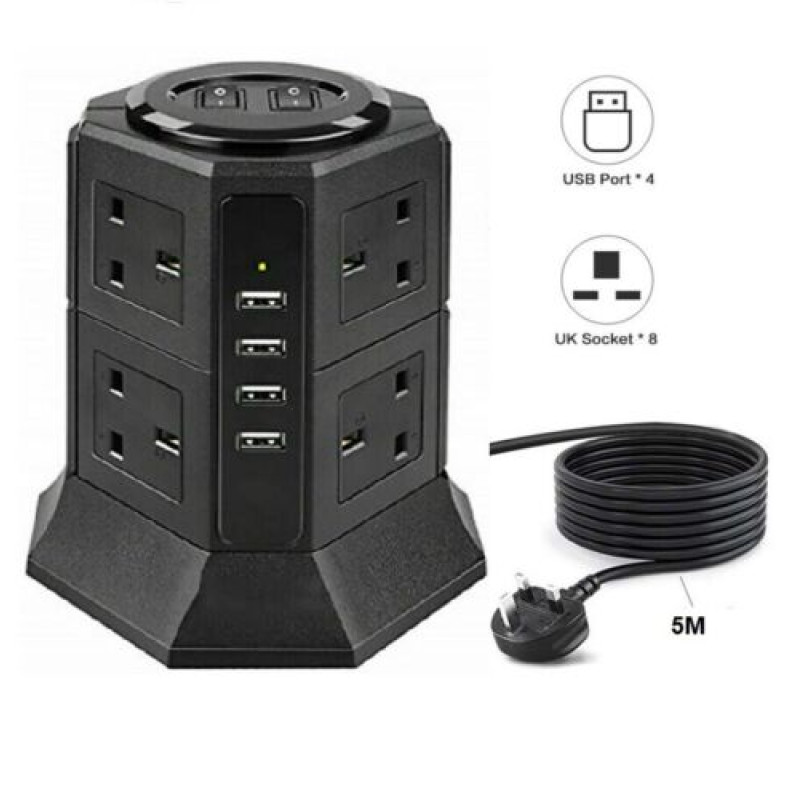 Tower Extension Cord 8 Way Outlets 4 USB Ports Version 2