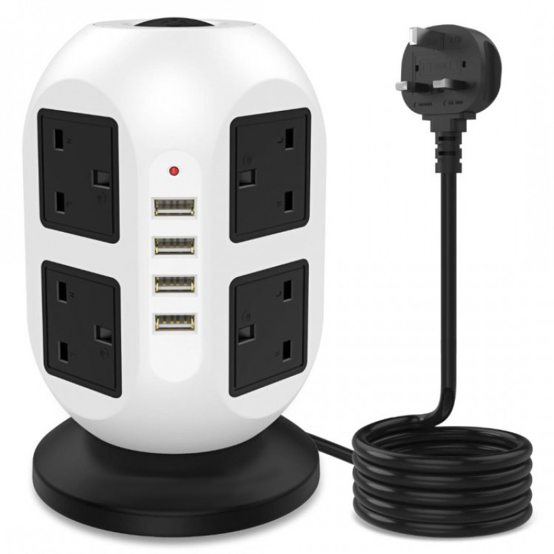 Tower Extension Cord 8 Way Outlets 4 USB Ports