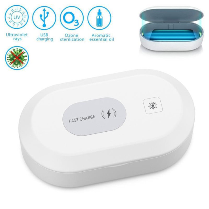 UV Cell Phone Sanitizer and Wireless Charger Multi-Function Disinfection Box, 3-in-1 Phone Sterilizer