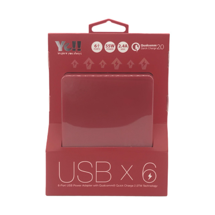 Yell 6 port USB Charging HUB 55W | Red