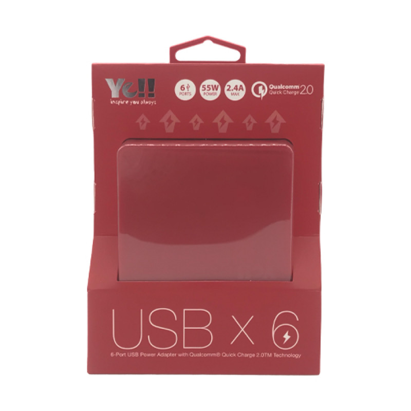 Yell 6 port USB Charging HUB 55W | Red