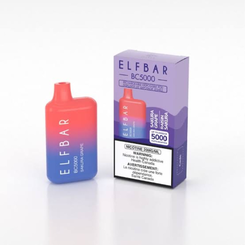 ELF BAR BC-5000 Disposable Pod Device - Rechargeable - 5% Nicotine Level - 5000 Puffs - Sakura Grape