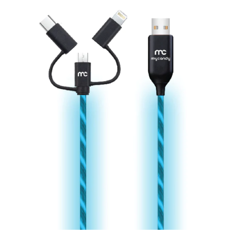 mycandy 3 IN 1 Neon Glow And Sync Cable 1M Blue