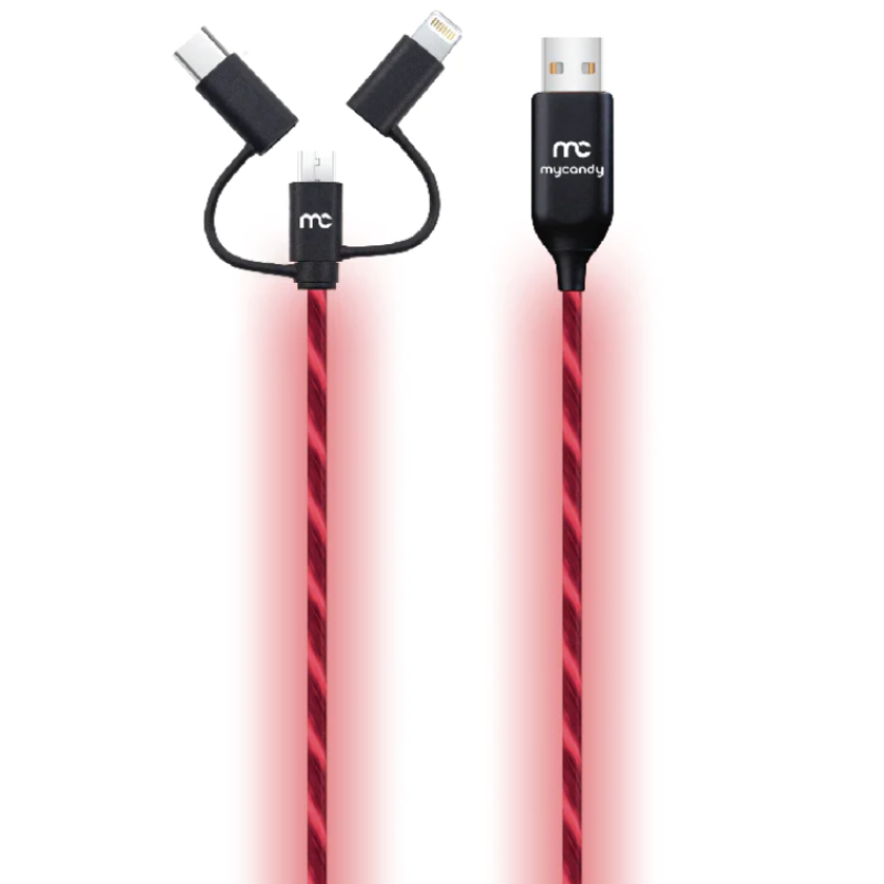 mycandy 3 IN 1 Neon Glow And Sync Cable 1M Red
